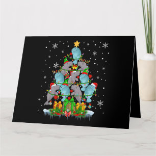Santa Reindeer Elf Manatees Christmas Tree Lights Card