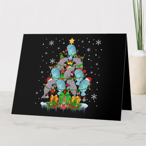 Santa Reindeer Elf Manatees Christmas Tree Lights  Card