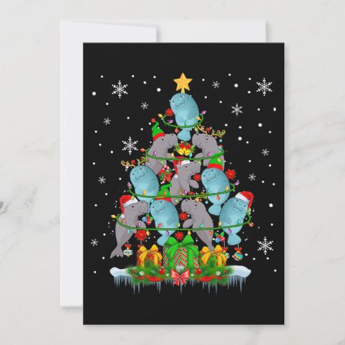 Santa Reindeer Elf Manatees Christmas Tree Lights  Invitation