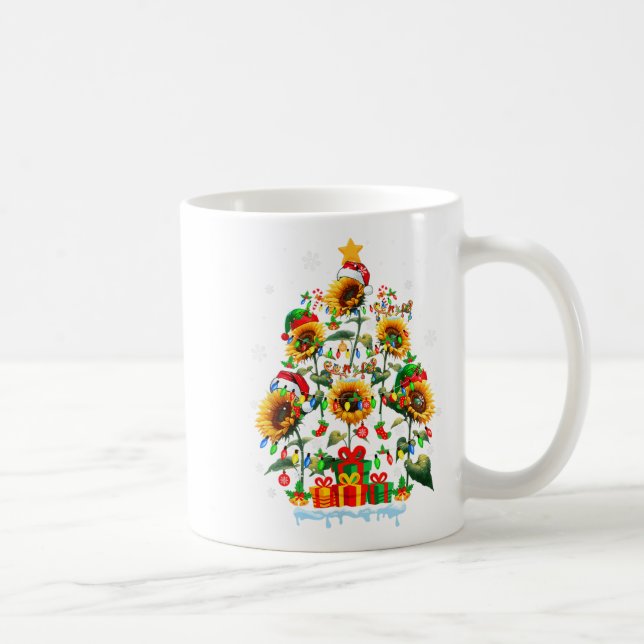 Santa Reindeer Elf Sunflowers As Xmas Tree Flowers Coffee Mug (Right)