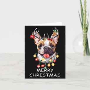 Santa Reindeer French Bulldog Dog Christmas Lights Card