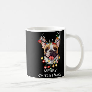 Santa Reindeer French Bulldog Dog Christmas Lights Coffee Mug