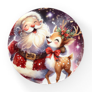 Santa Reindeer Gift Glass  Paperweight