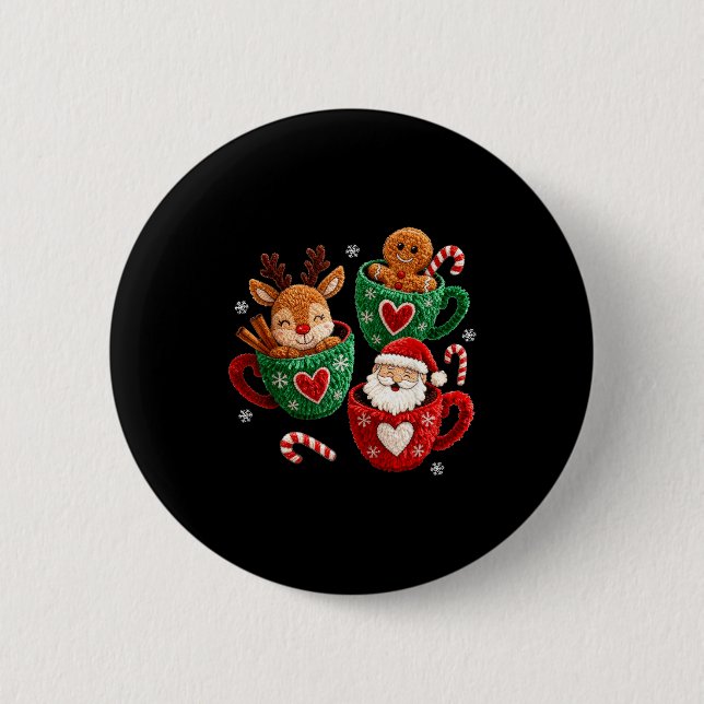 Santa Reindeer Gingerbread Faux Yarn Christmas  Button (Front)