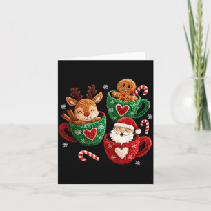 Santa Reindeer Gingerbread Faux Yarn Christmas  Card