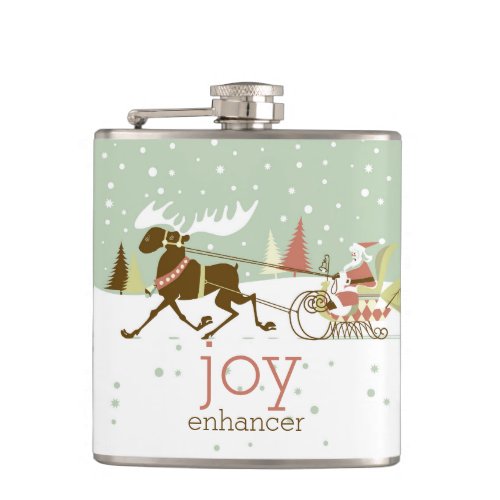 Santa  Reindeer Joy Enhancer Funny Text Hip Flask