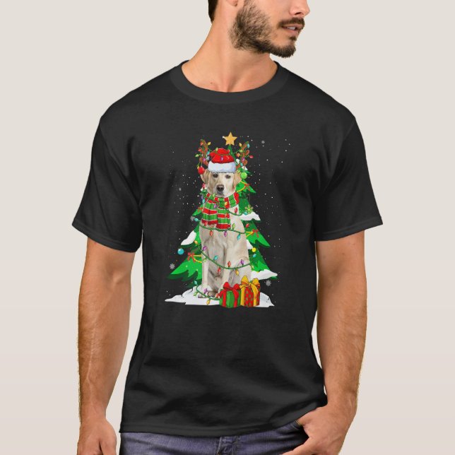 Santa Reindeer Labrador Retriever Dog Xmas Lights  T-Shirt (Front)