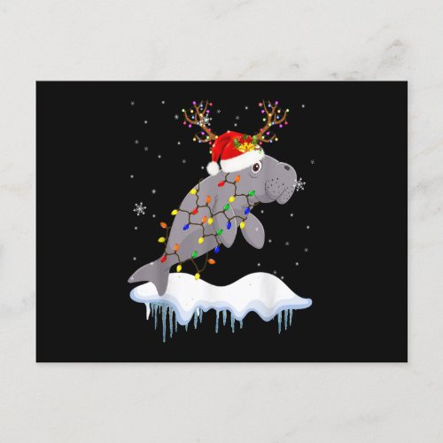 Santa Reindeer Manatee Xmas Light Santa Reindeer M Postcard