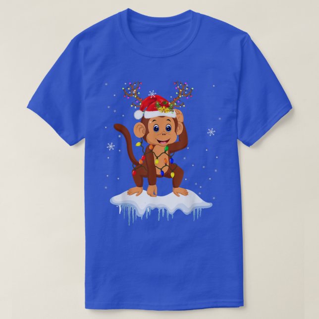 Santa Reindeer Monkey Xmas Light Santa Reindeer Mo T-Shirt (Design Front)