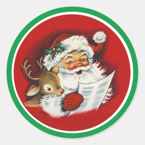 Santa  Reindeer Naughty or Nice List Envelope Classic Round Sticker