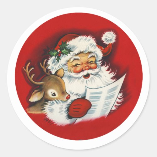 Santa  Reindeer Nice List Classic Round Sticker