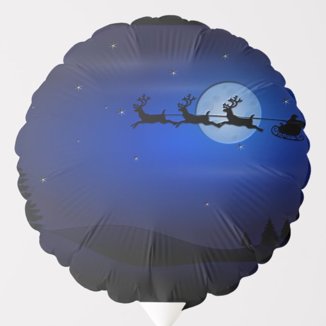 Santa Reindeer Over Moon in Blue Balloon (Front)