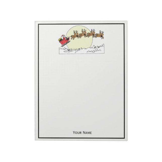 Santa Reindeer Over Snow Covered Town Lt Moon Notepad (Rotated)
