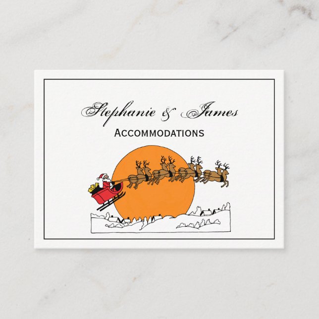 Santa Reindeer Over Snow Covered Town Moon Business Card (Front)