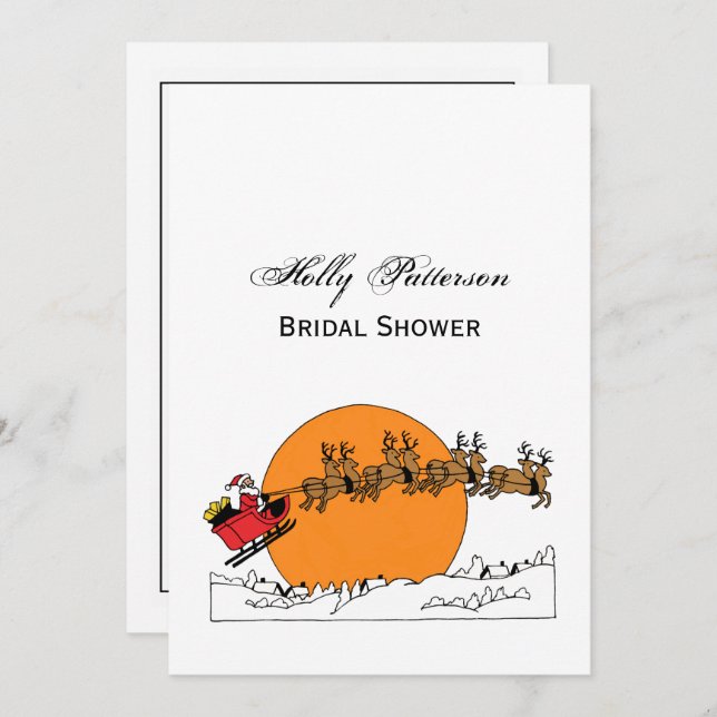 Santa Reindeer Over Snow Covered Town Moon Invitation (Front/Back)