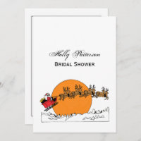 Santa Reindeer Over Snow Covered Town Moon Invitation