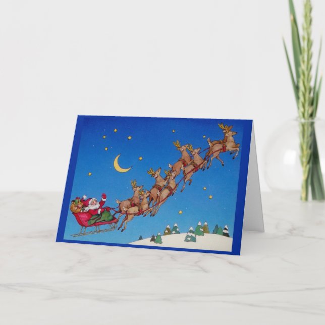 Santa Reindeer Personalized Christmas Card (Front)
