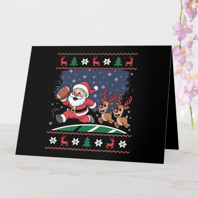 Santa Reindeer Play American Football Ugly Xmas Card (Orchid)