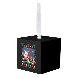Santa Reindeer Play American Football Ugly Xmas Cube Ornament