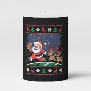 Santa Reindeer Play American Football Ugly Xmas Pillar Candle