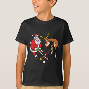 Santa Reindeer Playing Field Hockey Player Xmas Fu T-Shirt