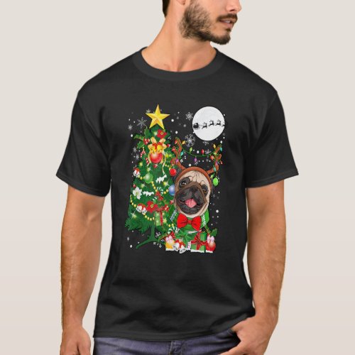 Santa Reindeer Pug Tree Lights Dog Owner 1 T-Shirt