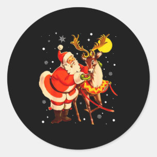Santa Reindeer Retro 1950s Vintage Christmas Women Classic Round Sticker