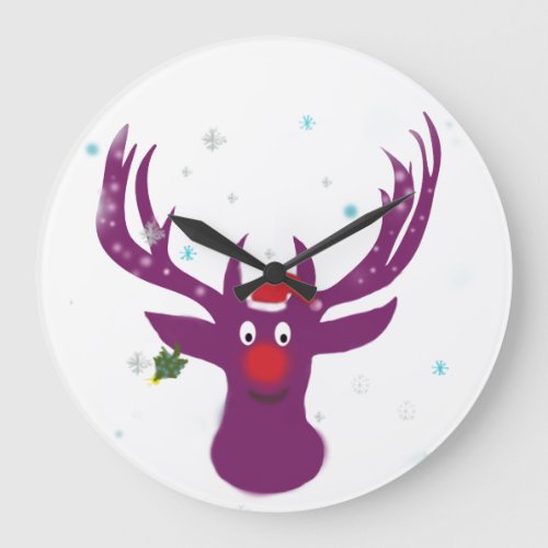 Santa Reindeer Rudolf Round Large Wall Clock