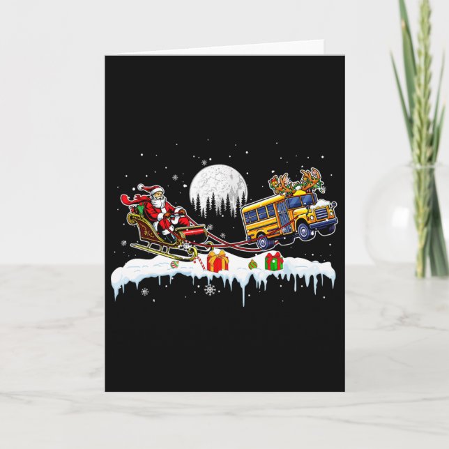 Santa Reindeer School Bus Christmas Driver Team Lo Card (Front)