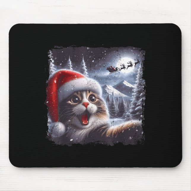 Santa Reindeer Selfie Cat Funny Christmas Tee  Mouse Pad (Front)