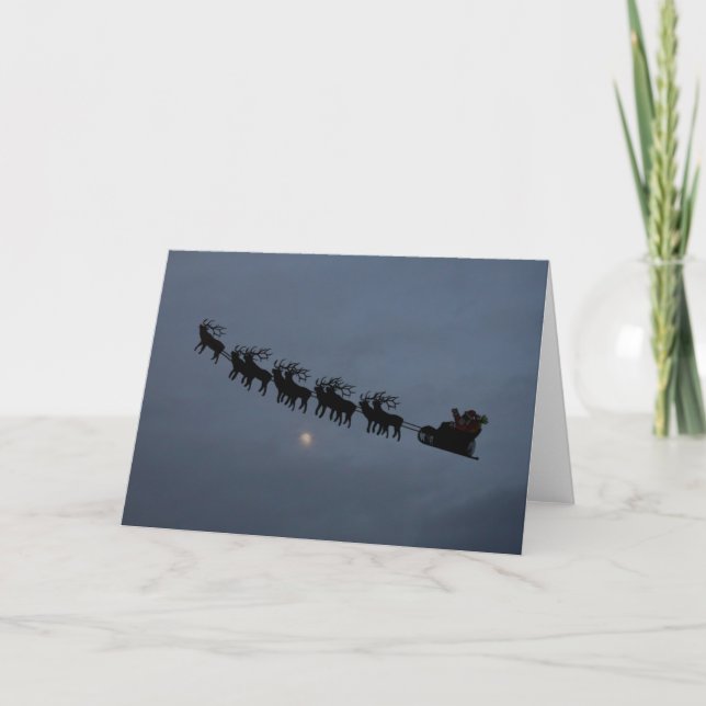 Santa & Reindeer Silhouette Holiday Card (Front)