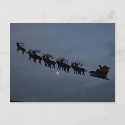 Santa  Reindeer Silhouette Holiday Postcard