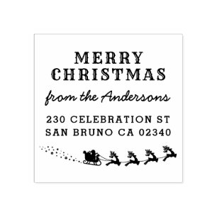 Santa & Reindeer Sleigh Christmas Return Address Rubber Stamp