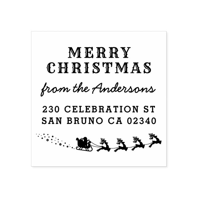 Santa & Reindeer Sleigh Christmas Return Address Rubber Stamp (Imprint)