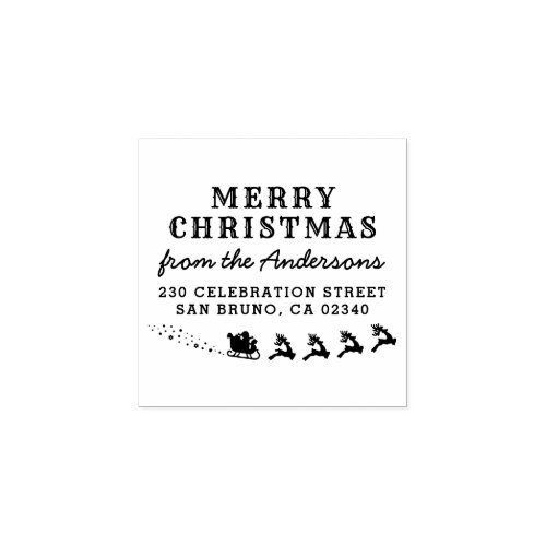 Santa  Reindeer Sleigh Christmas Return Address Rubber Stamp