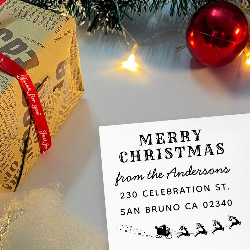 Santa  Reindeer Sleigh Christmas Return Address Self_inking Stamp