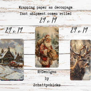 Santa Reindeer Sleigh Collection Decoupage  Wrapping Paper Sheets