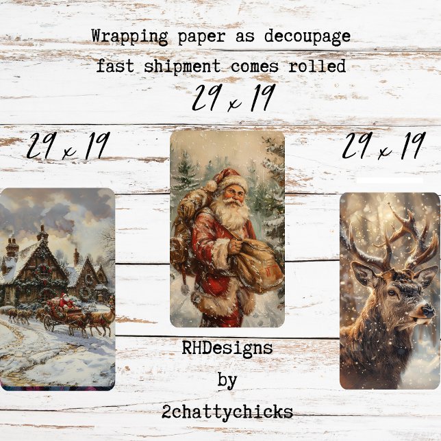 Santa Reindeer Sleigh Collection Decoupage  Wrapping Paper Sheets (Creator Uploaded)