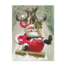Santa & Reindeer Sleigh Riding  Modern Vintage