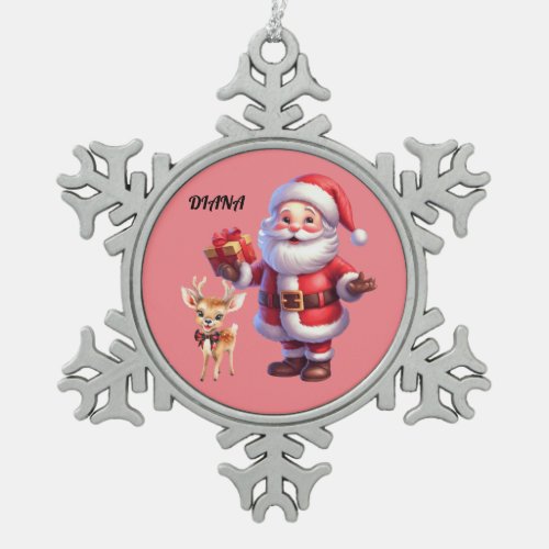 SANTA  REINDEER SNOWFLAKE ORNAMENT