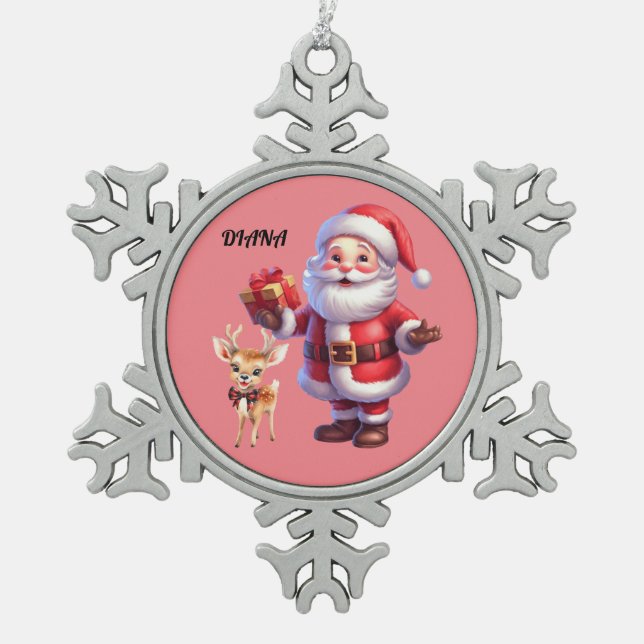 SANTA & REINDEER SNOWFLAKE ORNAMENT (Front)