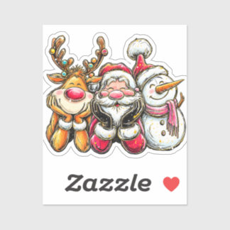 Santa Reindeer Snowman Christmas Trio Sticker
