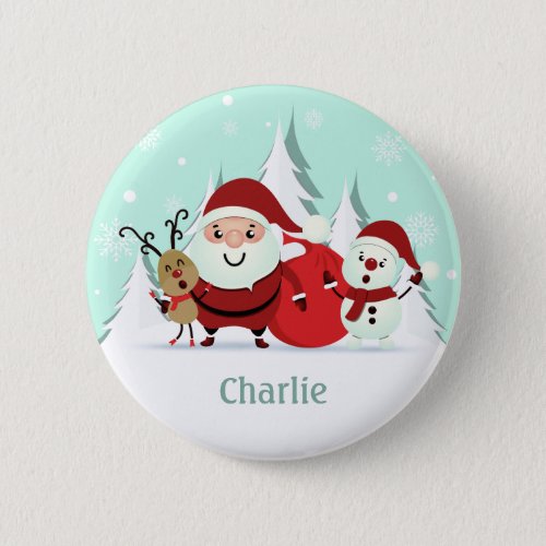 Santa Reindeer  Snowman custom name button