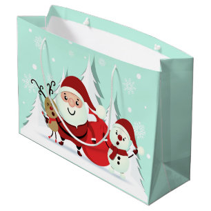Santa, Reindeer & Snowman large Christmas gift bag