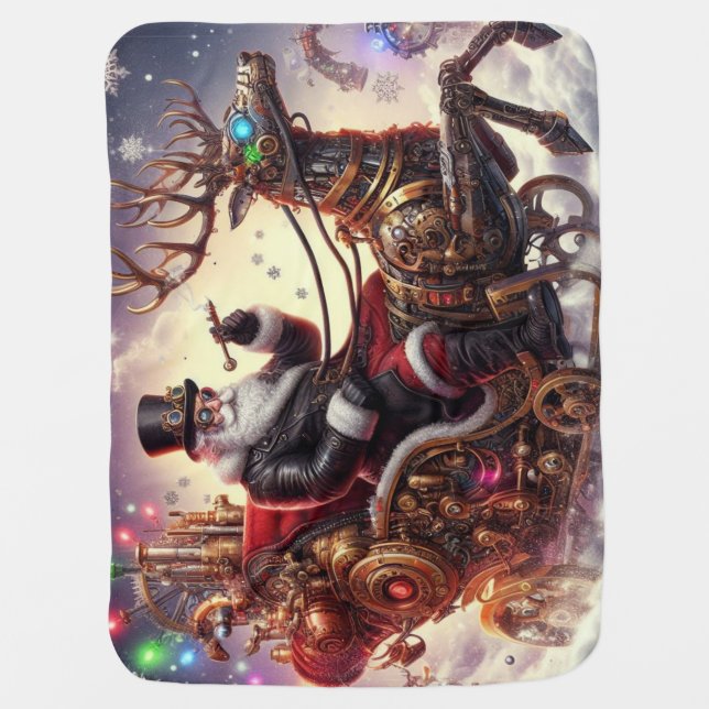 Santa/Reindeer steampunk Christmas/winter Baby Blanket (Front)