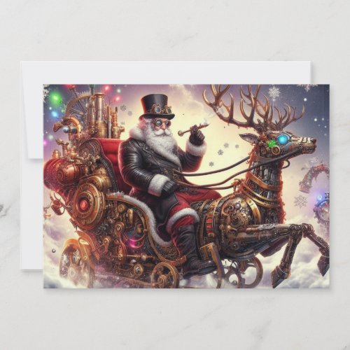 SantaReindeer steampunk Christmaswinter Holiday Card
