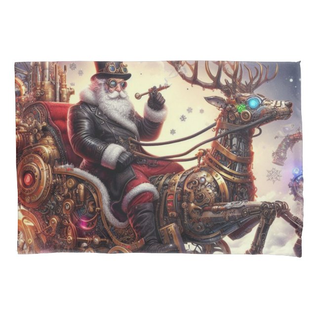 Santa/Reindeer steampunk Christmas/winter Pillow Case (Front)