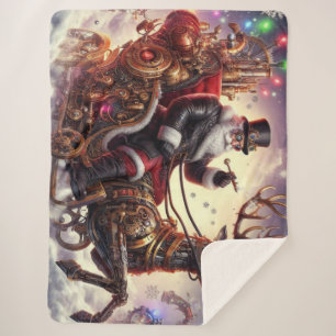 Santa/Reindeer steampunk Christmas/winter Sherpa Blanket