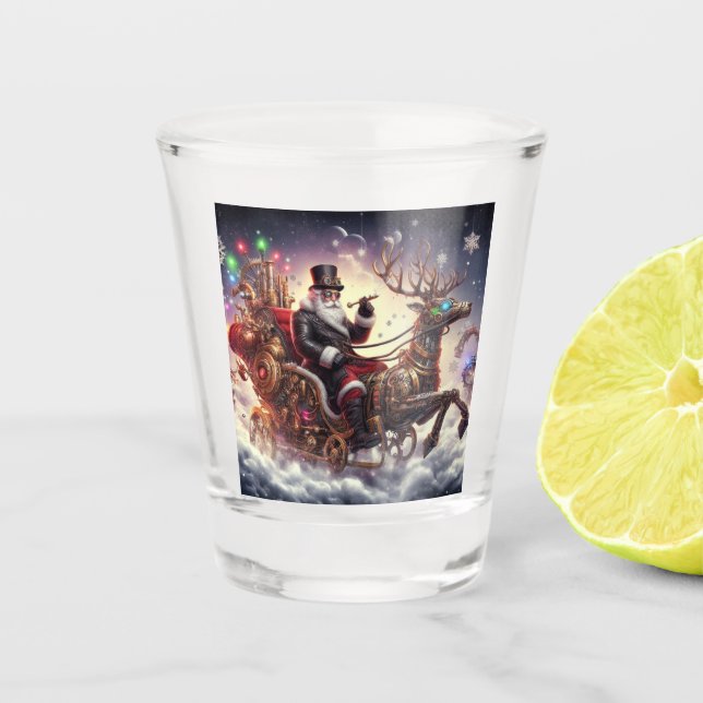 Santa/Reindeer steampunk Christmas/winter Shot Glass (Front)