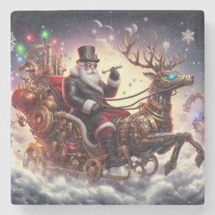 Santa/Reindeer steampunk Christmas/winter Stone Coaster